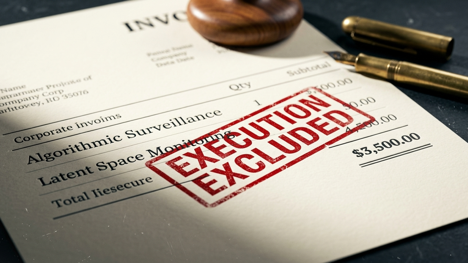 Corporate consulting invoice stamped EXECUTION EXCLUDED beside an unpaid four-figure fee